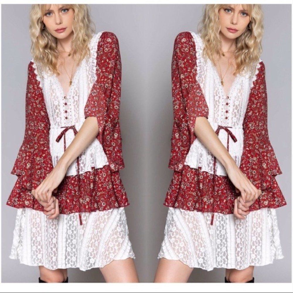 Cottage Core Woven Tiered Ruffle Mini Dress